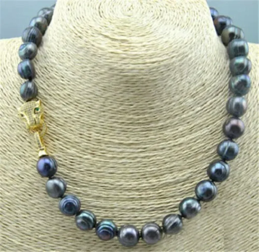 Beautiful AAA+12-13mm Natural Haitian Black Green Baroque Pearl Necklace 925s 18inch-36inch