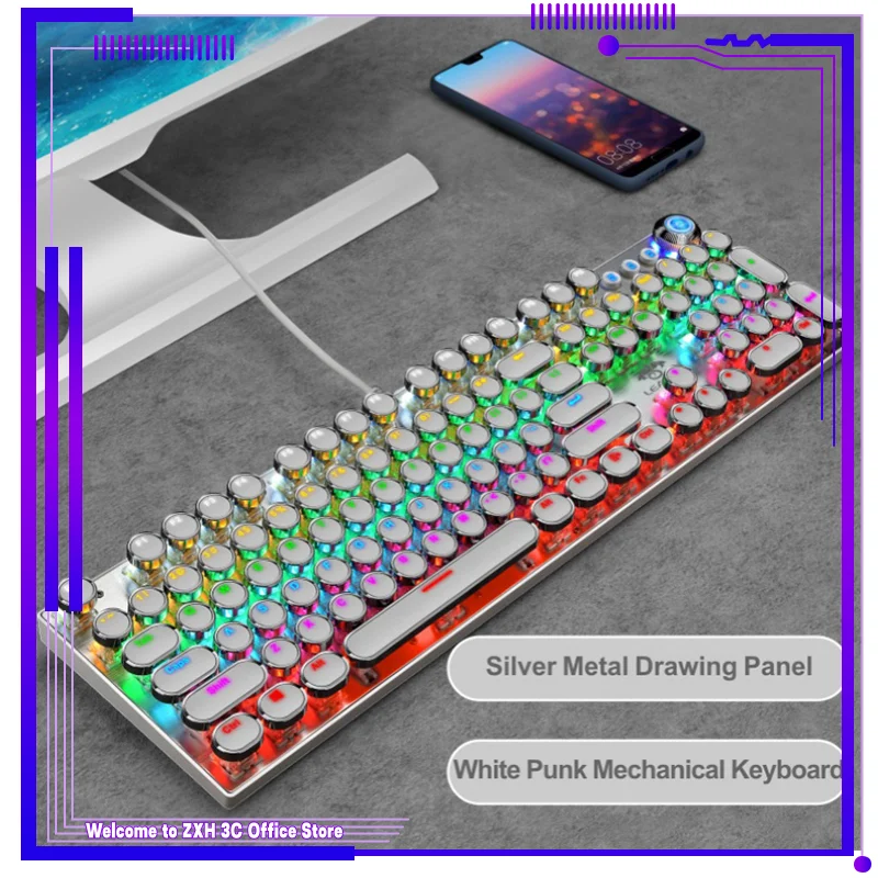 

LEAVEN Wired Mechanical Keyboard Steampunk Keys Thermal Sublimation Ergonomics E-Sport Game Business Office Computer Peripherals