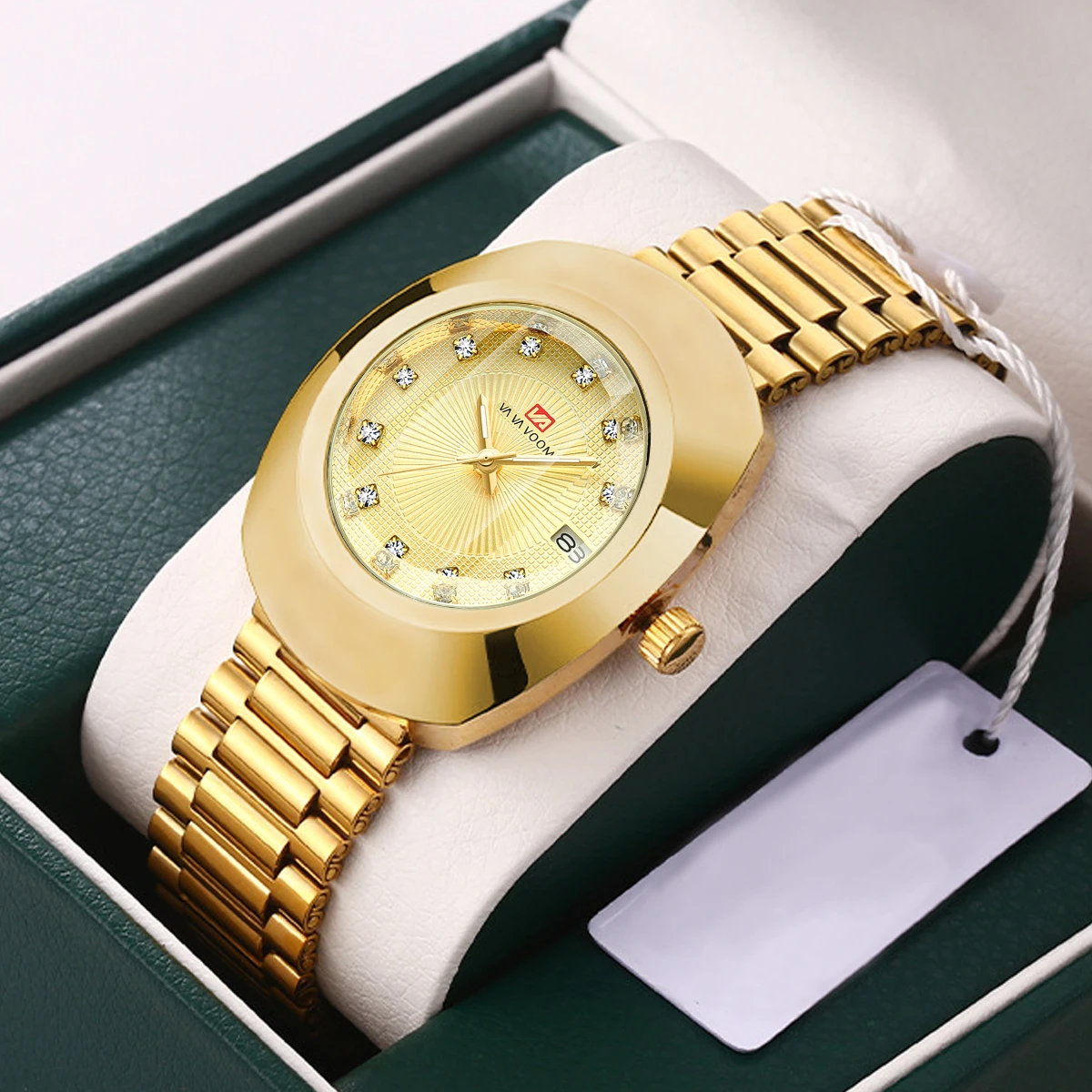 Top Brand Luxury Men\'s Watches Fashion Gold 40mm Diamond Dial 3Bar Waterproof Stainless Steel Original Quartz Wristwatch for Man