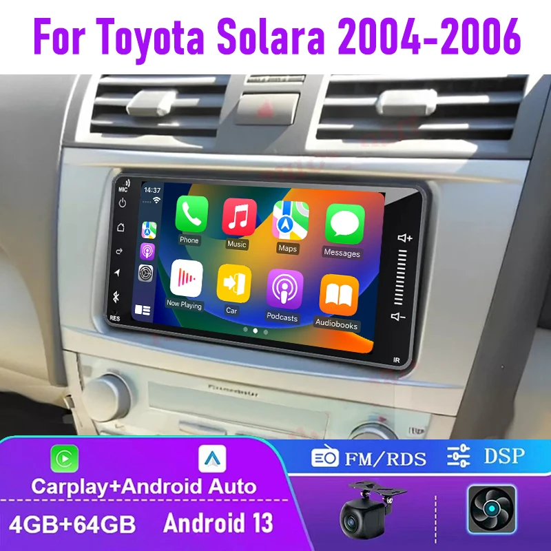 

4+64GB For Toyota Solara 2004-2006 Wireless Apple CarPlay Android Auto Car Stereo Radio Head Unit FM BT