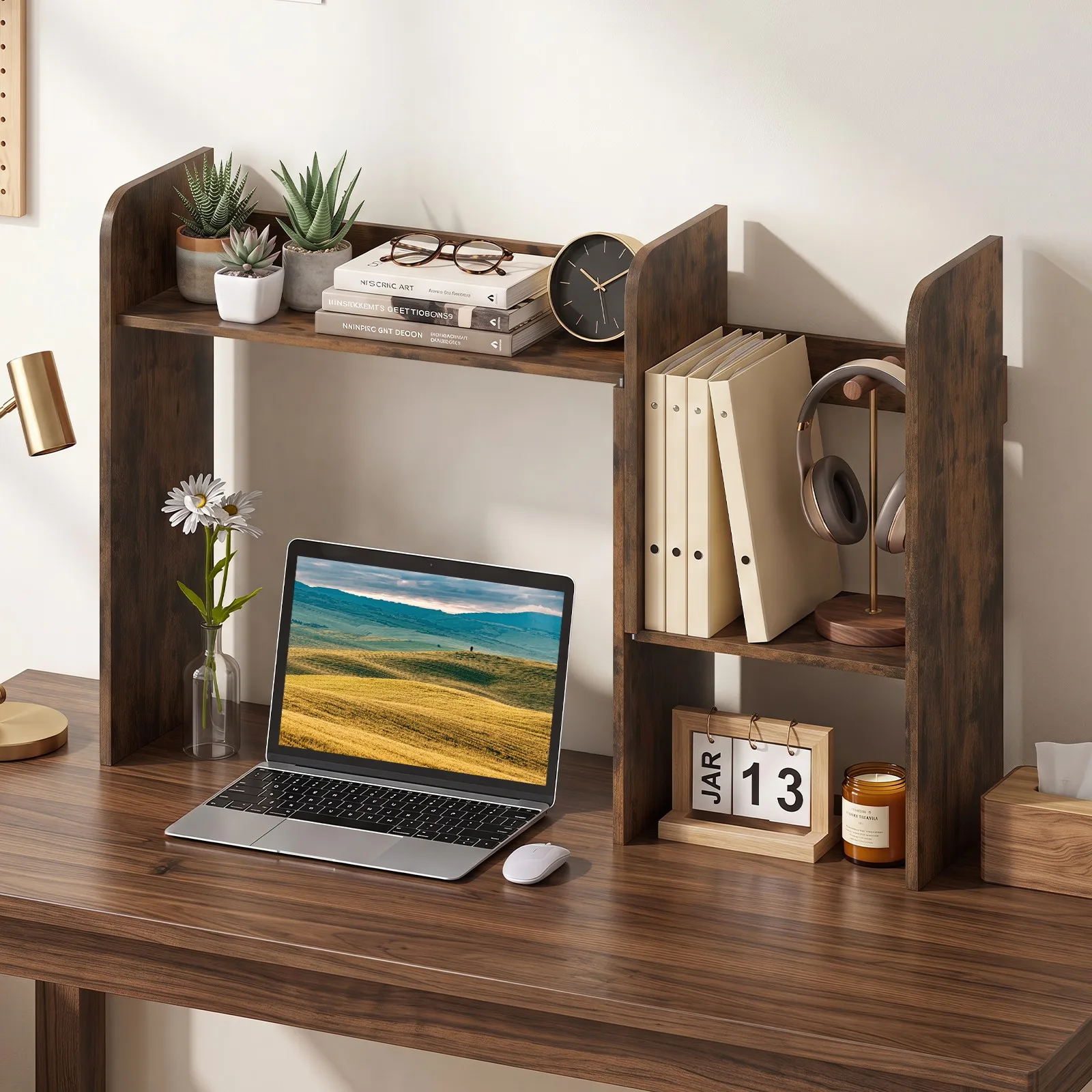 Countertop Storage Hutch for Computer Desk, Modern Organizer for Home Office