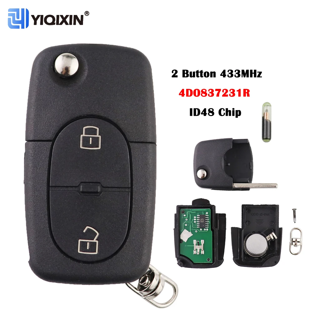 

YIQIXIN 2 Button Flip Remote Key ID48 Chip For Audi A3 A4 A6 A8 TT Allroad Quattro Smart Control 433Mhz Car Case Fob Replacement