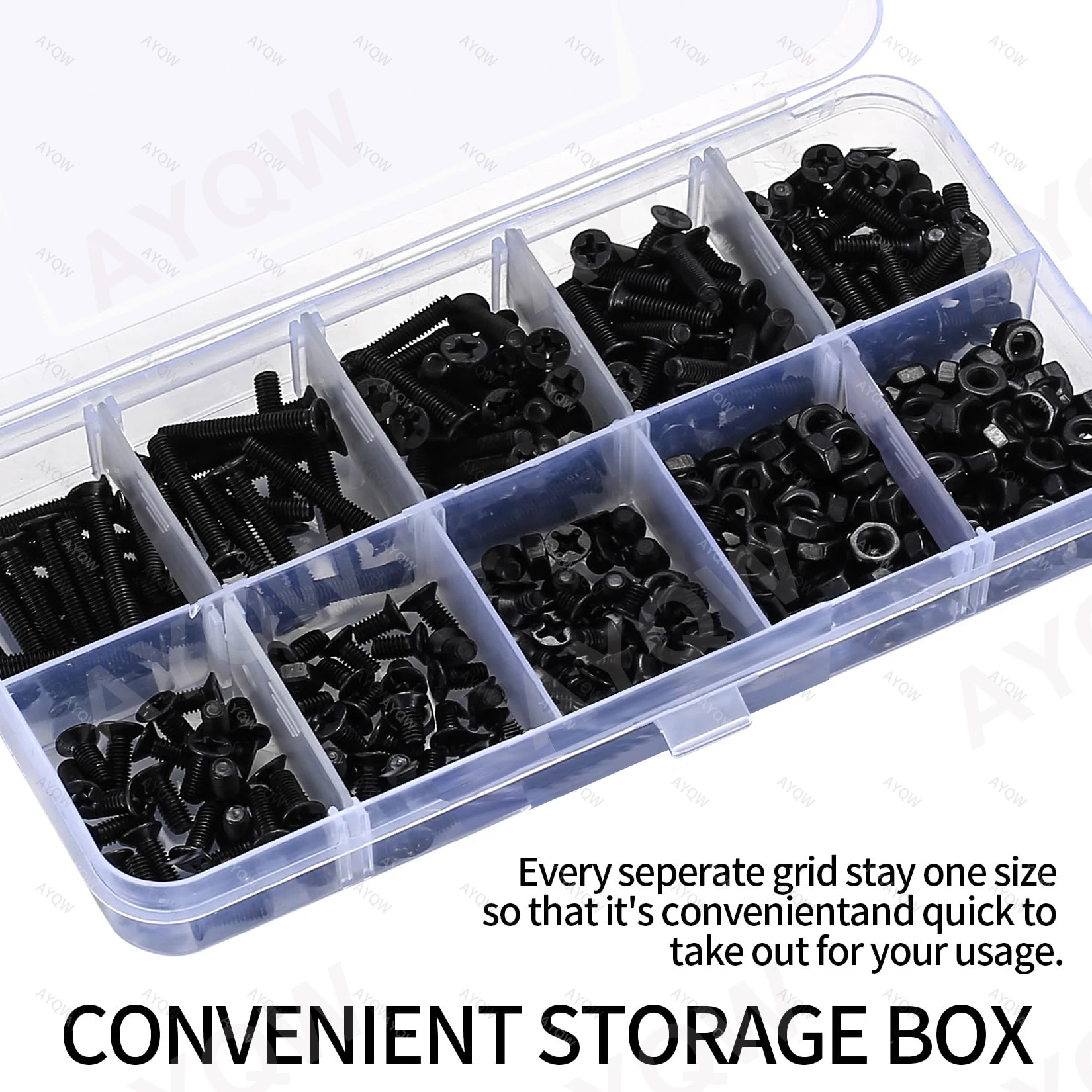 220pcs M4 Flat Head Screw & Hex Nut Kit (6 Sizes): Black Countersunk Phillips Bolts. For TV Stand/Computer Repair/DIY