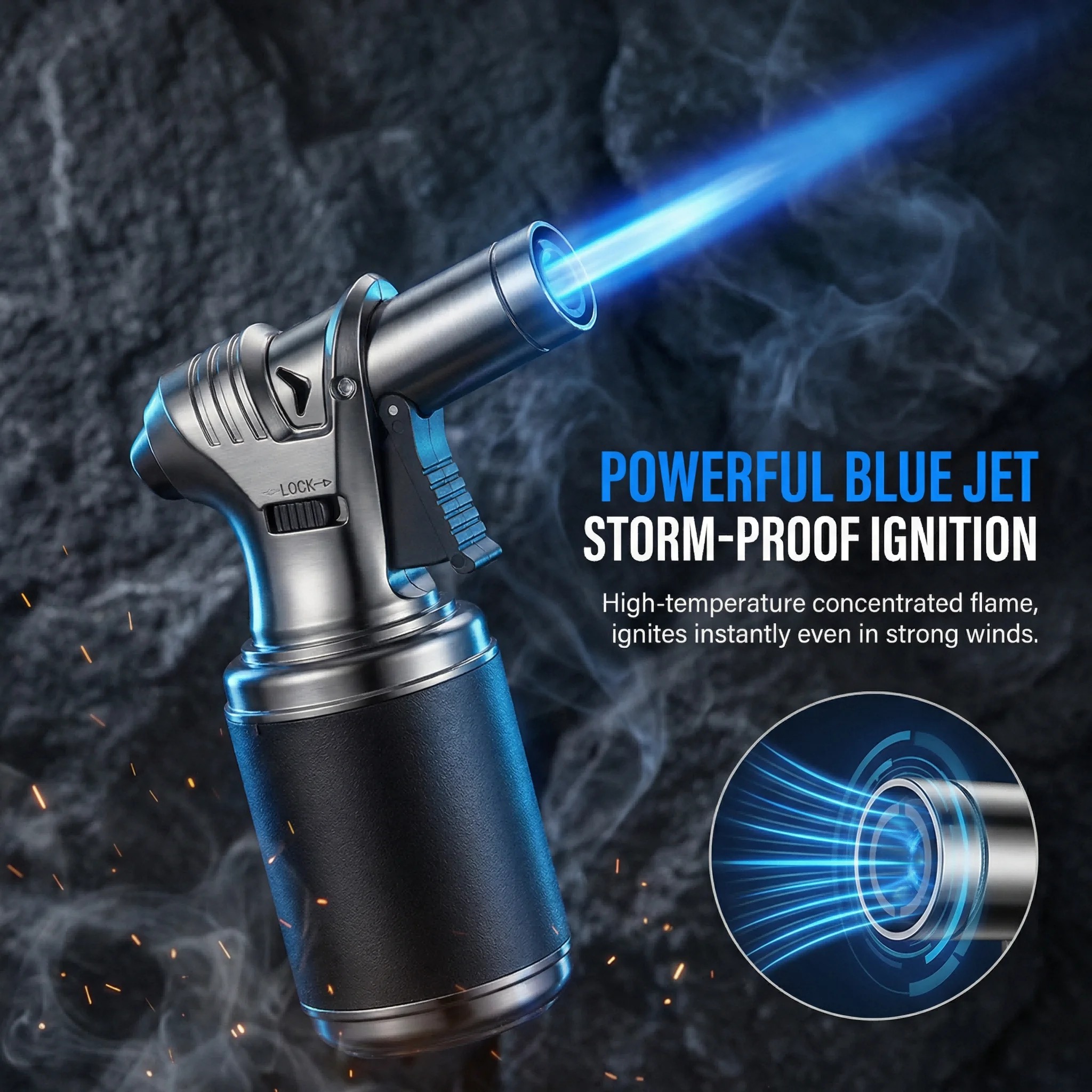 

Windproof Lighter, High Temperature Direct Charging Durable Spitfire Gun, Cigar Moxibustion Barbecue Igniter Safety Lock