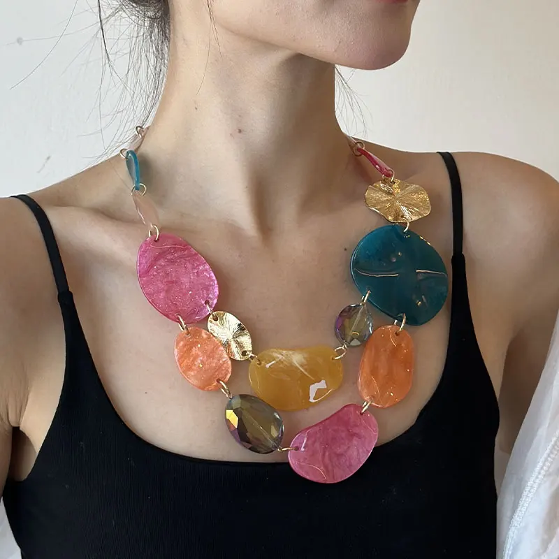 GuanLong-collares de cadena de colores Vintage para mujer, Gargantilla de lujo con colgante de múltiples capas, collar de babero, regalos para el