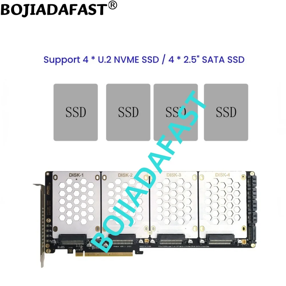 Imagem -03 - Pci-e 4.0 16x Pcie X16 para x U.2 Sff8639 u2 Nvme e Placa Adaptadora Sata Ssd de 25 Suporte Placa-mãe Pcie X4x4x4x4x4bifurcação