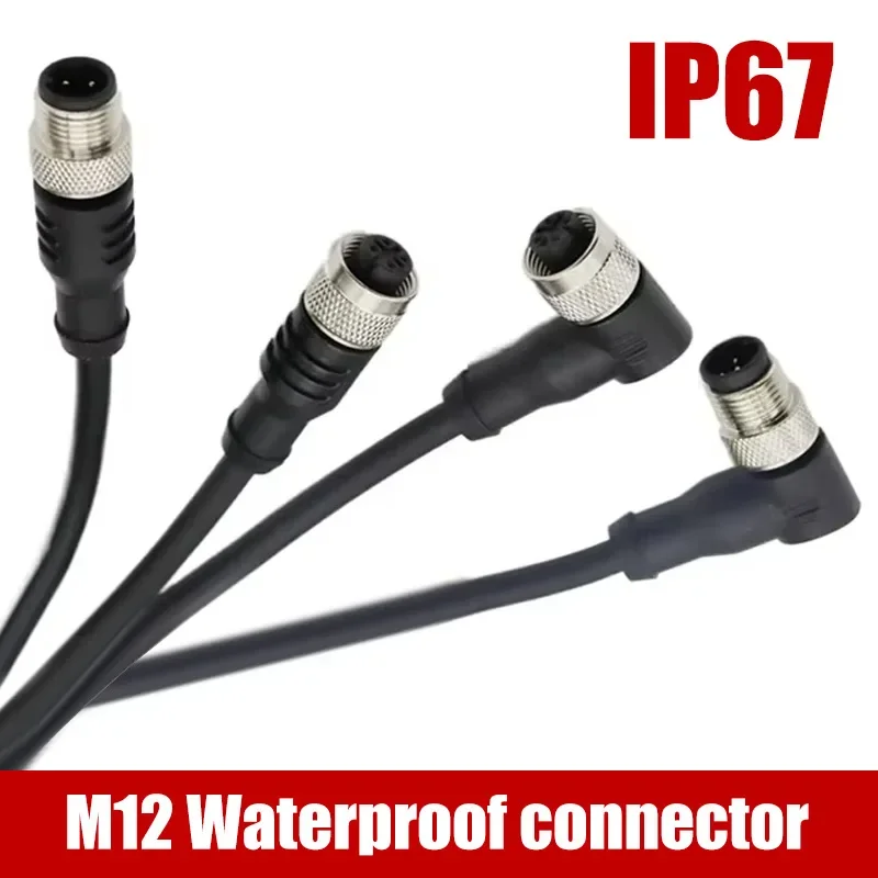M12 4pin 5pin 6pin 8pin 12pin Aviation Plug Male Female Straight Head with 2 Meters Cable Flange Seat Waterproof Elbow Connector