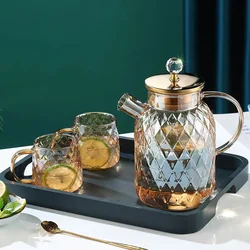 Amber color Diamond Glass Household Kettle Heat-resistant thickened glass household juice flower teapot 1750 ml
