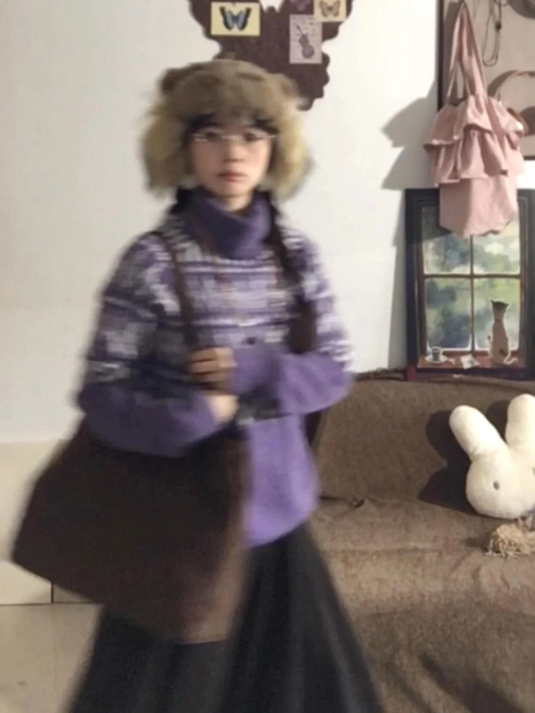 

Retro Lazy Sle Beautiful Purple Fair Isle Sweater Small Size Trendy Loose Top Spring Faionable Knitted Long Sve round ...