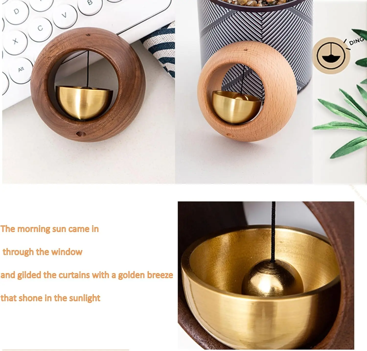 1pc Messing Türklingel Erinnerung Magnetische Holz Windspiele Selbstklebende Ladenbesitzer Glocke für Tür Home Dekorationen – Detail 6
