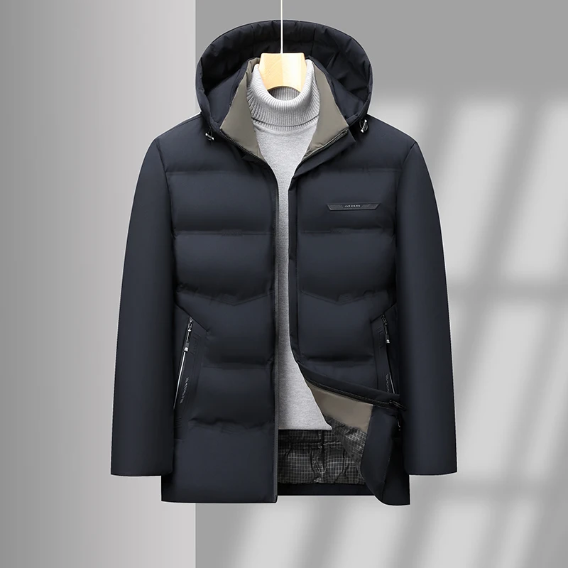 

Мужская роскошная стеганая куртка с капюшоном, зимняя теплая верхняя одежда, пальто на молнии, модная повседневная деловая классическая универсальная трендовая мужская ткань