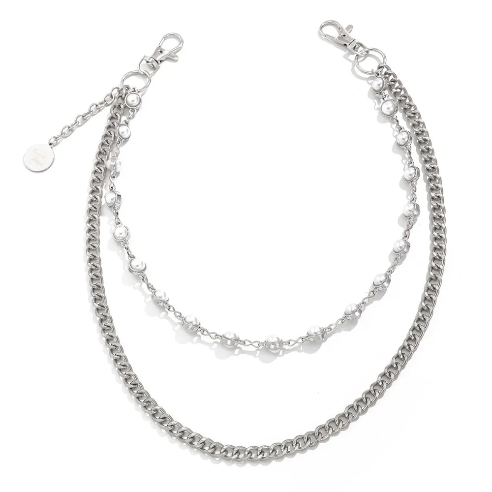 القوطي شرابة اللؤلؤ الخصر سلسلة سبائك الزنك القوطية شرابة الجينز سلسلة حقيبة سلسلة الخرز فاسق حزام سلسلة الإناث