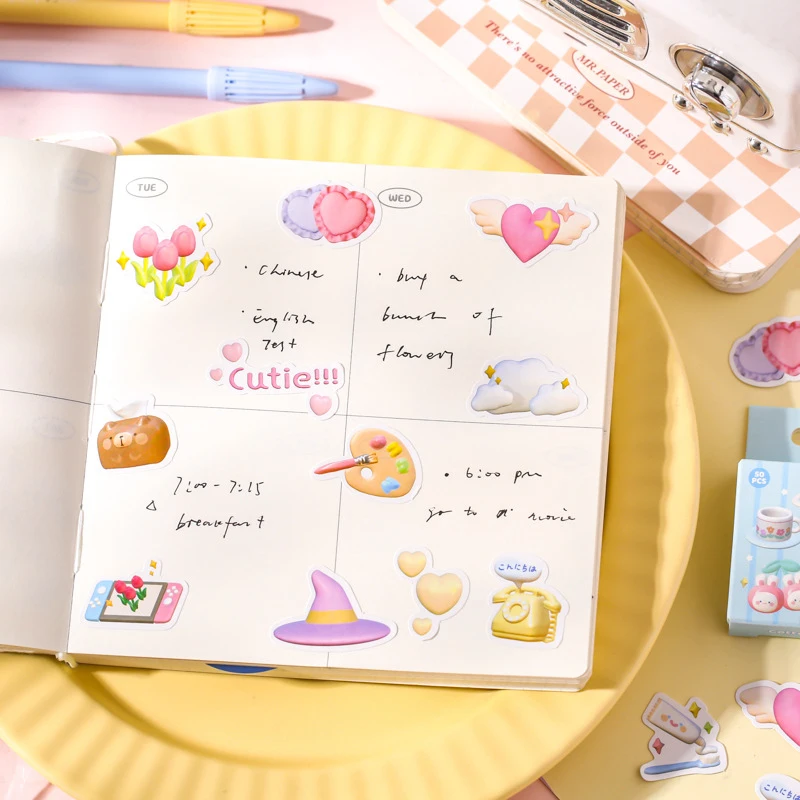 50 PCS Kawaii Marshmallow Animal Decorative Stickers Scrapbooking Material Label Diary Stationery Album Phone Journal Planner