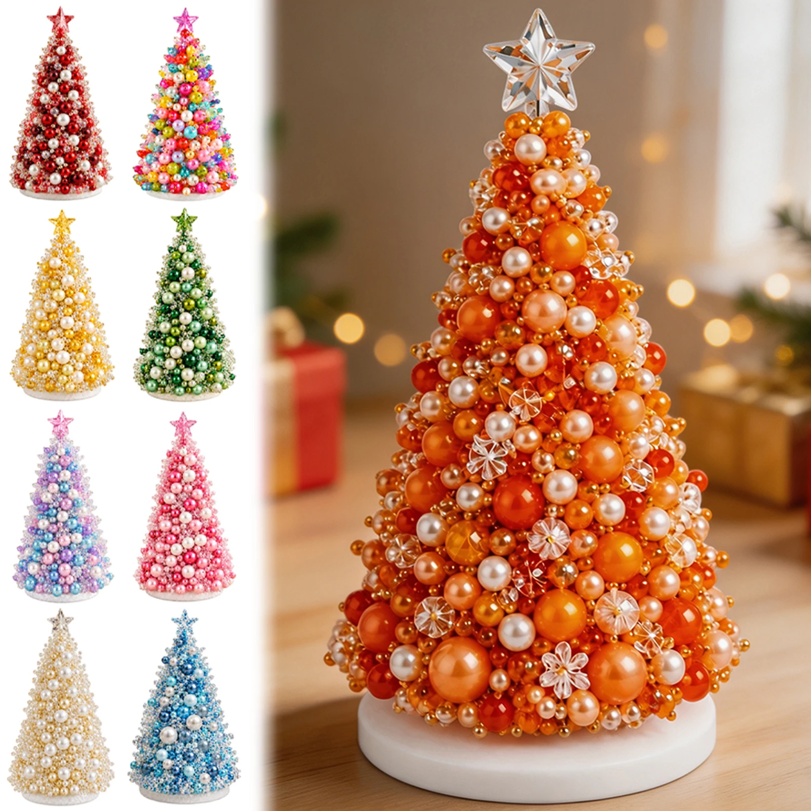 Dreamy-Beaded Christmas Tree Diy Kit Colorful Pearl Beaded Tree Hand-Made Tabletop Decor With Sparkling Crystals Beads For Gift