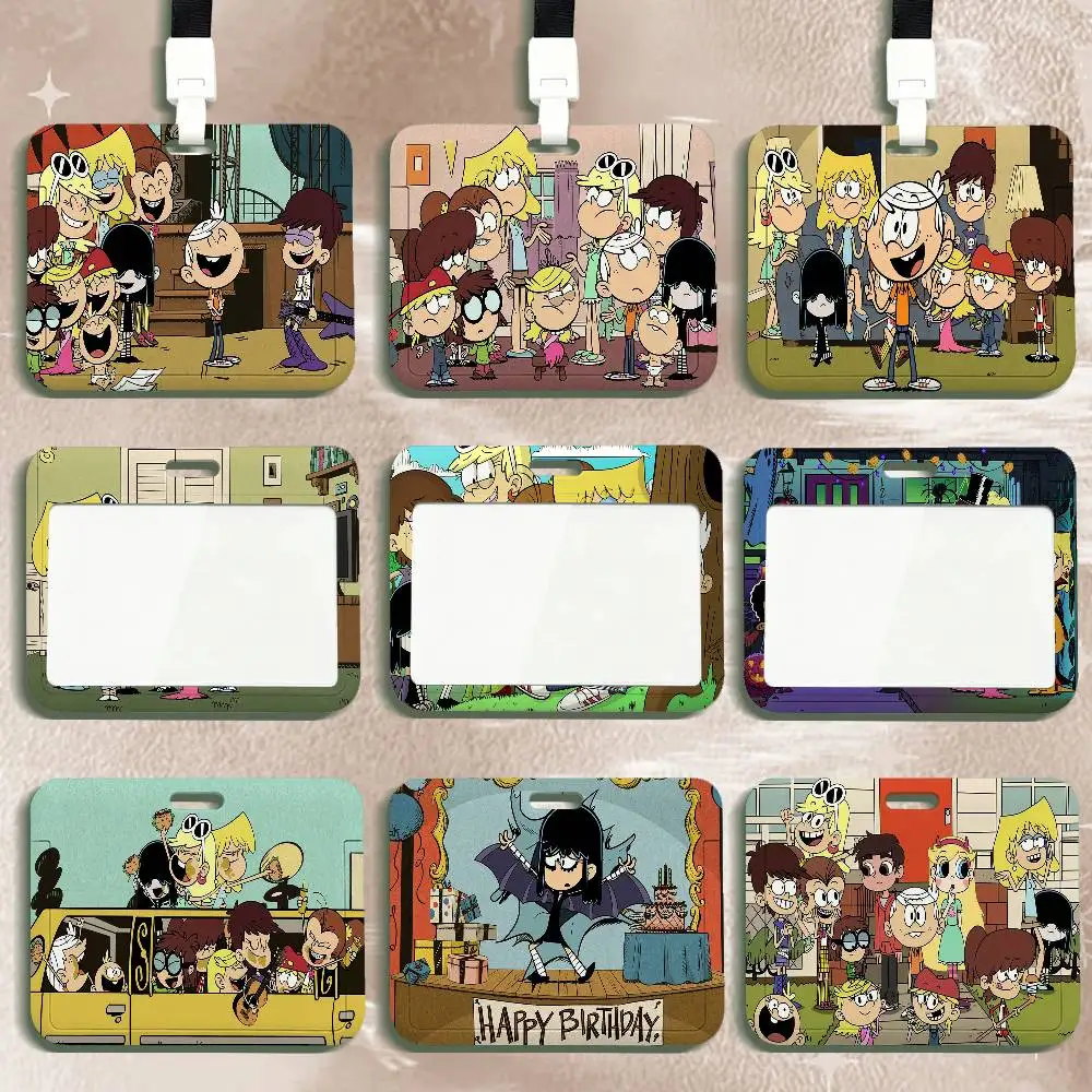 Cartoon Loud House ID Card Sleeve Durable Work Card Holder With Neck Strap Business ID Cover For Employees