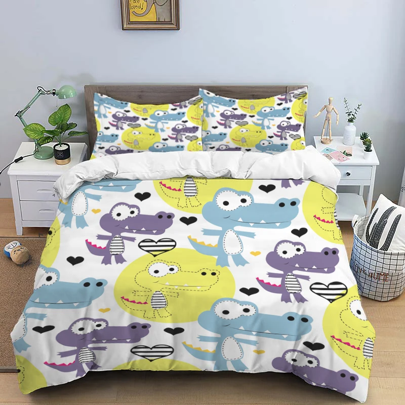 

Three - Piece Cartoon Art Print Bedding Set for Children and Adults, with Quilt Covers and Pillowcases
