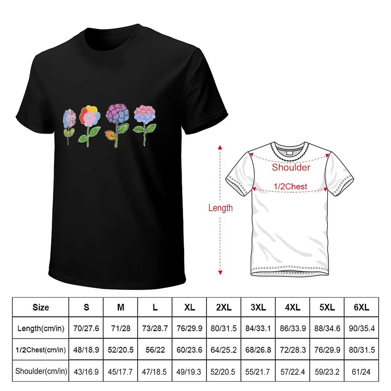 crayon hydrangea flower T-shirt customs design your own blanks summer clothes plus size tops sweat shirts, men