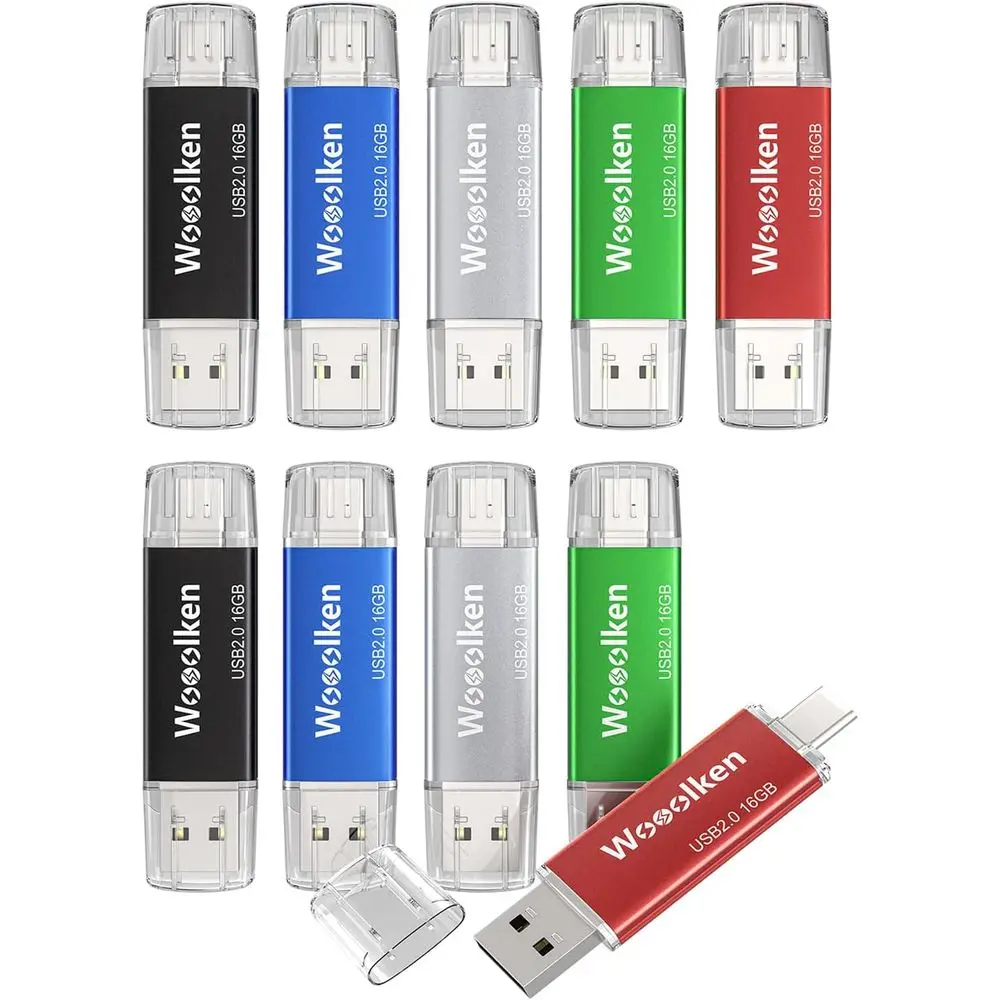 16GB 10-Pack USB-C Flash Drives + USB 2.0 Thumb Drives, Compatible with iPad, Android Tablets, and Computers