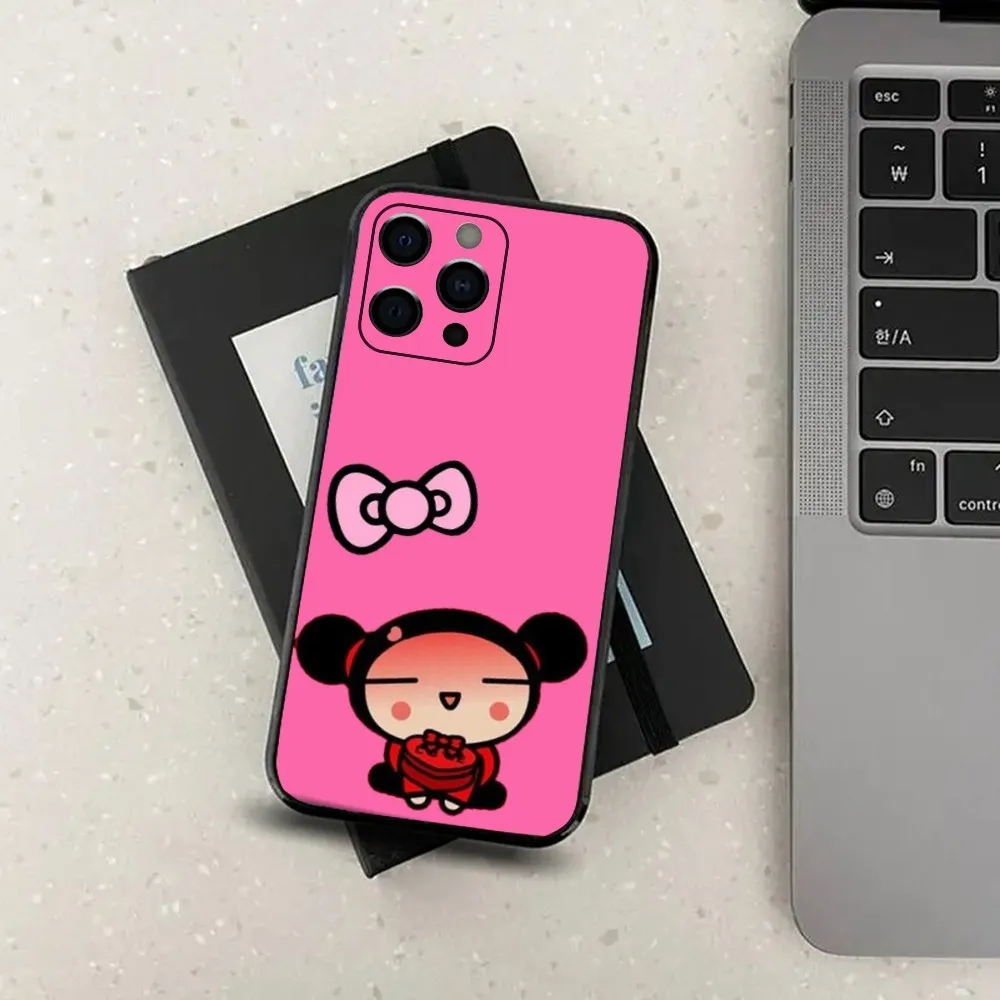 Cute Cartoon P-Pucca Garu Phone Case For Apple iPhone 15,14,13,12,11,Pro,X,XS,Max,XR,Plus,Mini Soft Black Cover