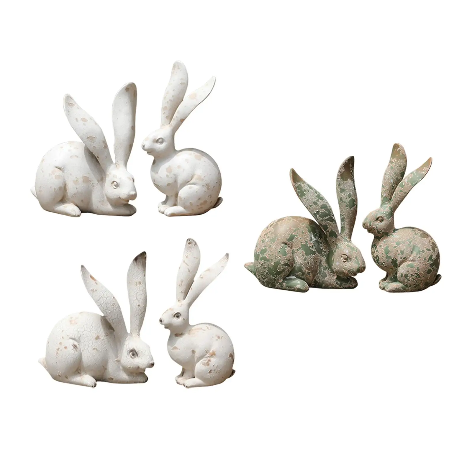 

2 Pieces Rabbit Figurines Craft Home Decoration Artwork Decorative Collection Resin Statue for Office Farmhouse Balcony Bedroom