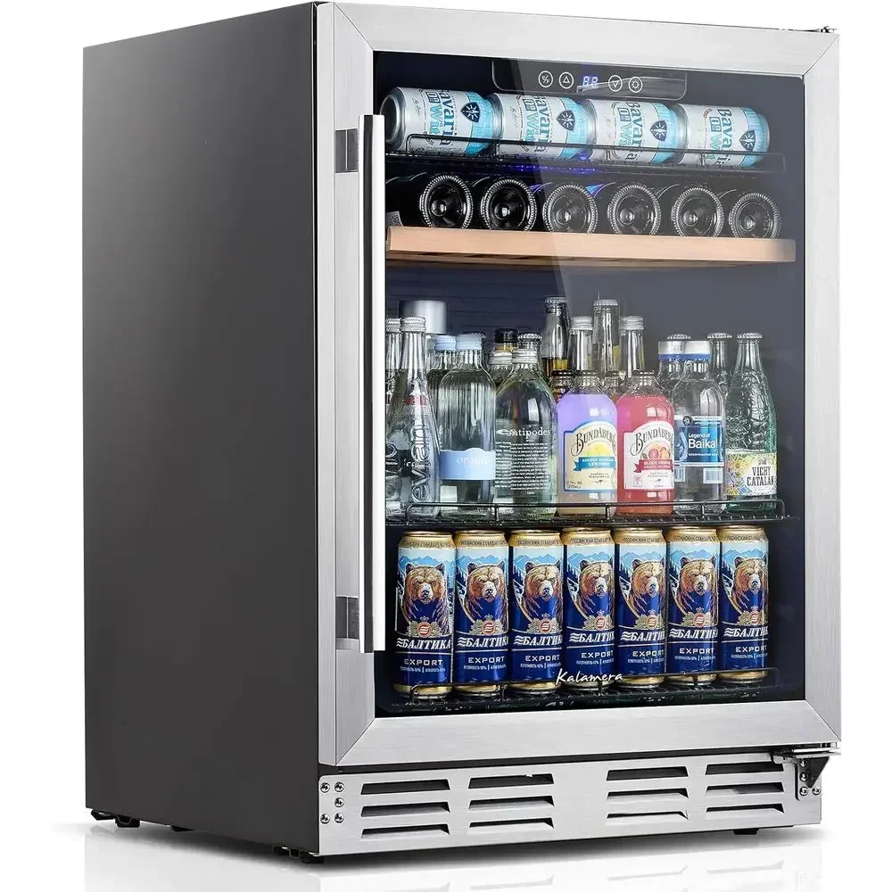 Mini ridge 24 Inch Undercounter Beverage and Wine Cooler Rerigerator Built-in or reestanding - 118 Cans & 15 Bottles acity with