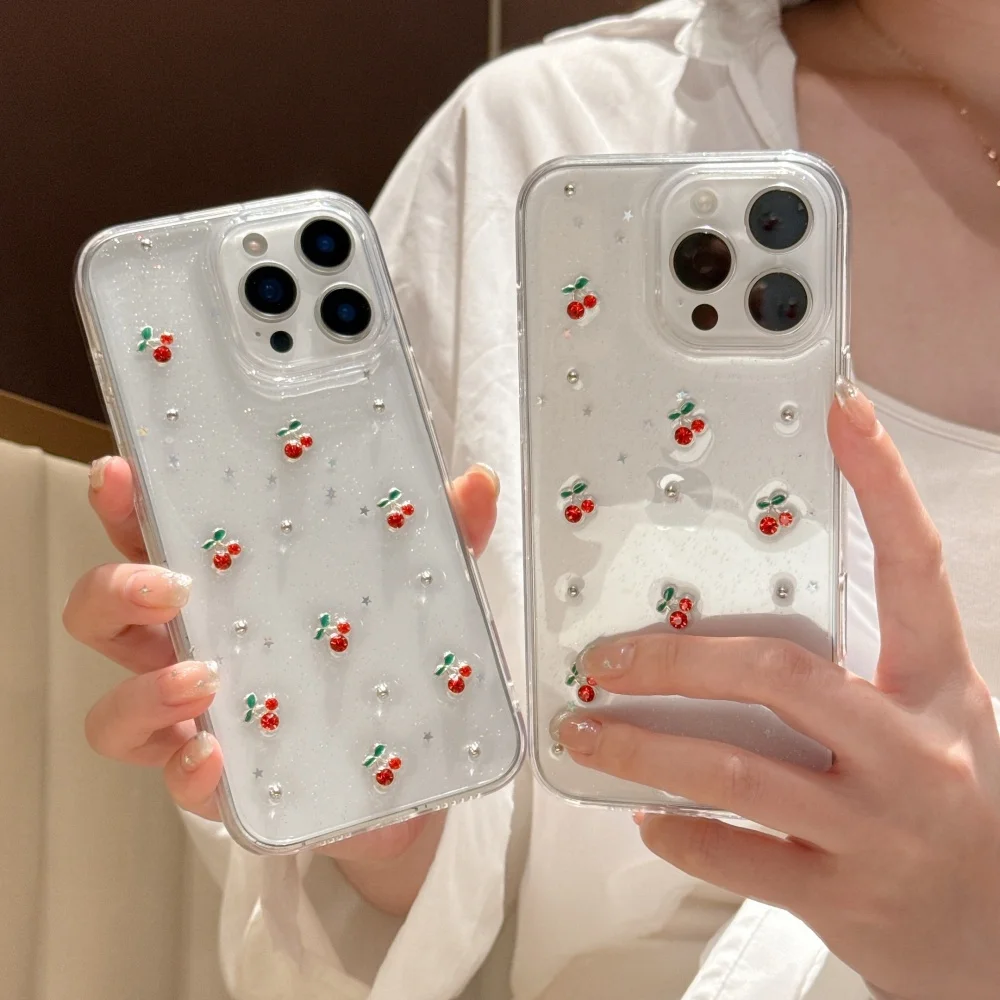 [Sh] ينطبق على حافظة الهاتف المحمول Apple 16promax، جليتر iPhone16 الجديد ثلاثي الأبعاد، Cherry 16pro Advanced Sens plus