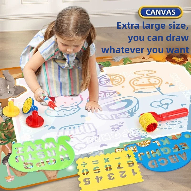 Lienzo al agua para niños, libro de dibujo mágico con grafiti repetido, tablero de pintura al agua grande de color para jardín de infantes, juguete de aprendizaje