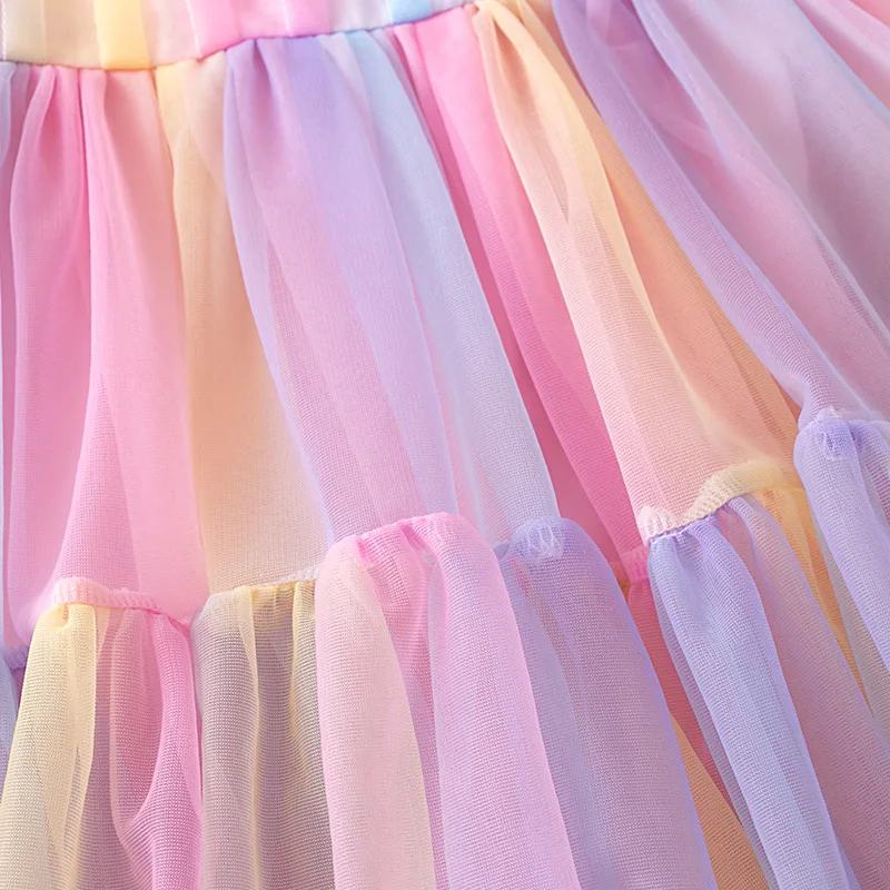 Baby Girls Tutu Dress Sleeveless Strap Rainbow Princess Girls Birthday Party Dress Children Kids Halloween Party Perform Costume