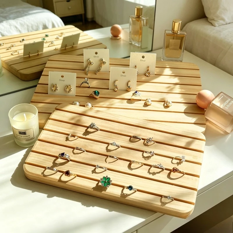 

1/2pcs Solid Wood Jewelry Display Stand Slot Design Ring Necklace Earring Holder Organizer