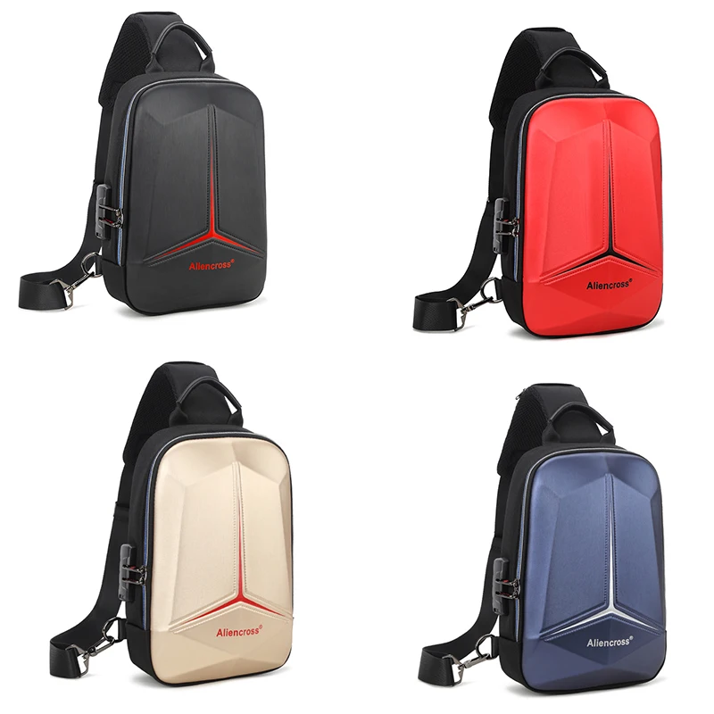 Men Multifunction PVC Anti-theft Shoulder Bag USB Crossbody Travel Sling Pack Messenger Pack Chest Bag for Male