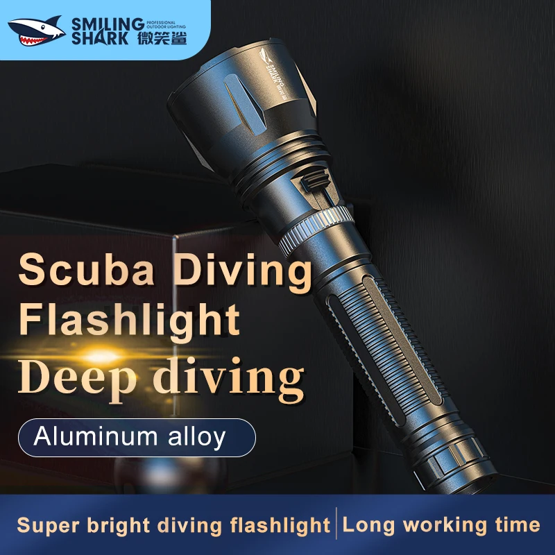 Smiling Shark SDQ20 Diving Flashlight Led M90 Rechargeable Underwater Lamp Super Bright Torchlight with Rope for Deep Diving