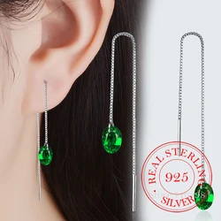 925 Sterling Silver Crystal Waterdrop Zircon Long Tassel Drop Earrings for Women S925 Wedding Party Jewelry Gift Aretes De Mujer