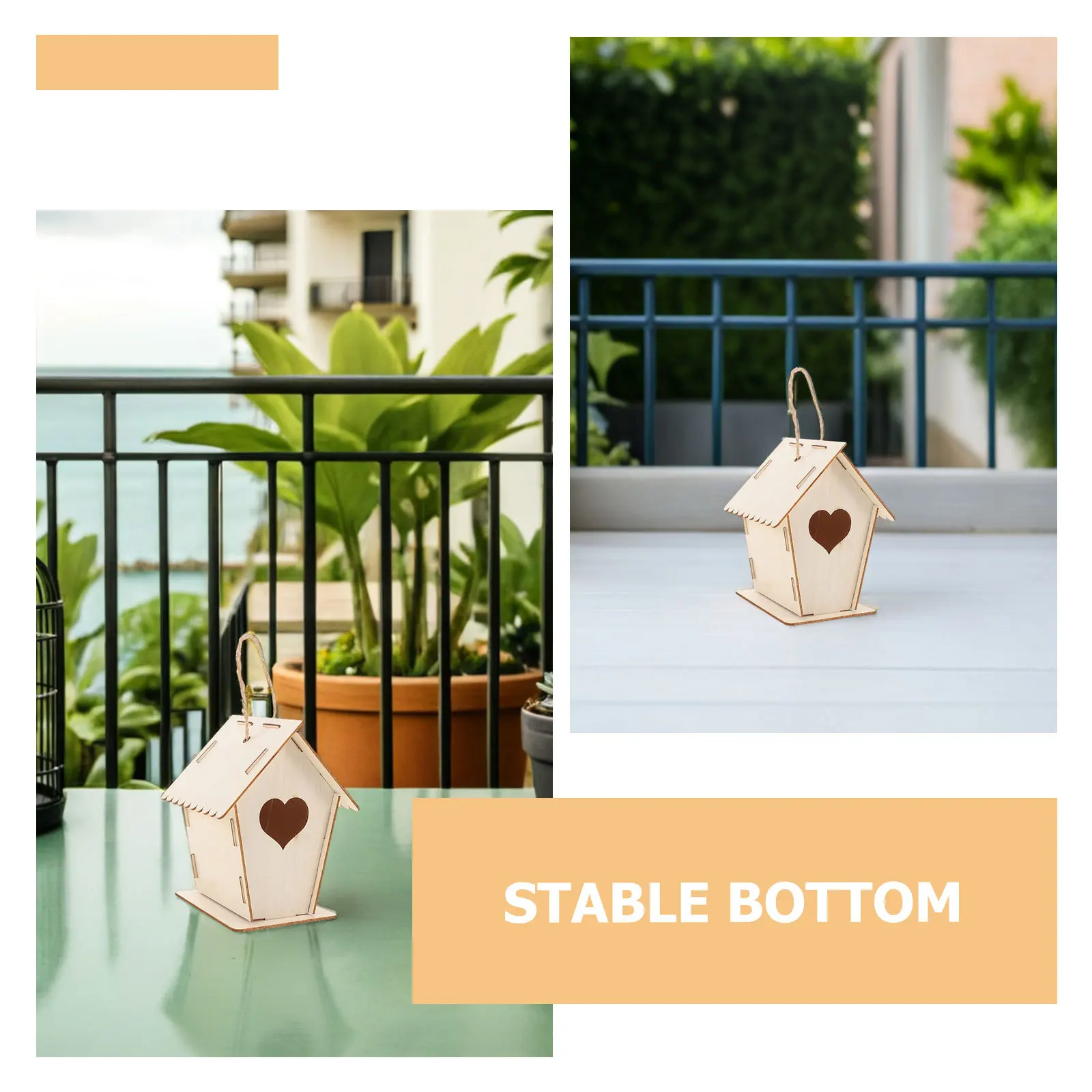 6 قطع من مشاريع الحرف العائلية، منزل الأطفال، منازل قابلة للطلاء، بيت الطيور الخشبي المزخرف باللون البيج #2