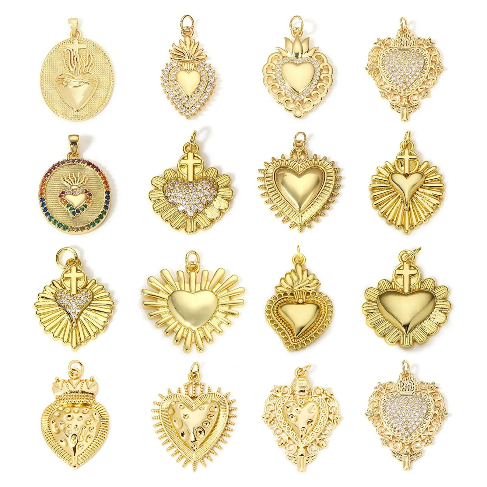 1pc Vintage Copper Charms Gold Color Heart Cross Cubic Zirconia Pendant DIY Making Necklace Bracelet Women Gift Jewelry Findings