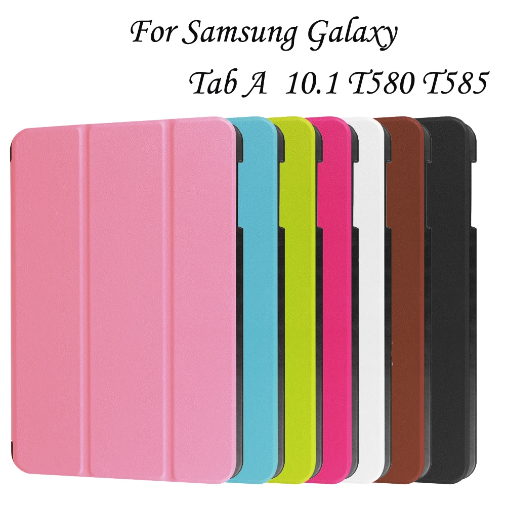 Tablet Cover Case Funda Pouch For Samsung Galaxy A 10.1 SM-T580 T585 Smart Sleep Wake Fundas Third-Fold Stand Solid Holder Bags