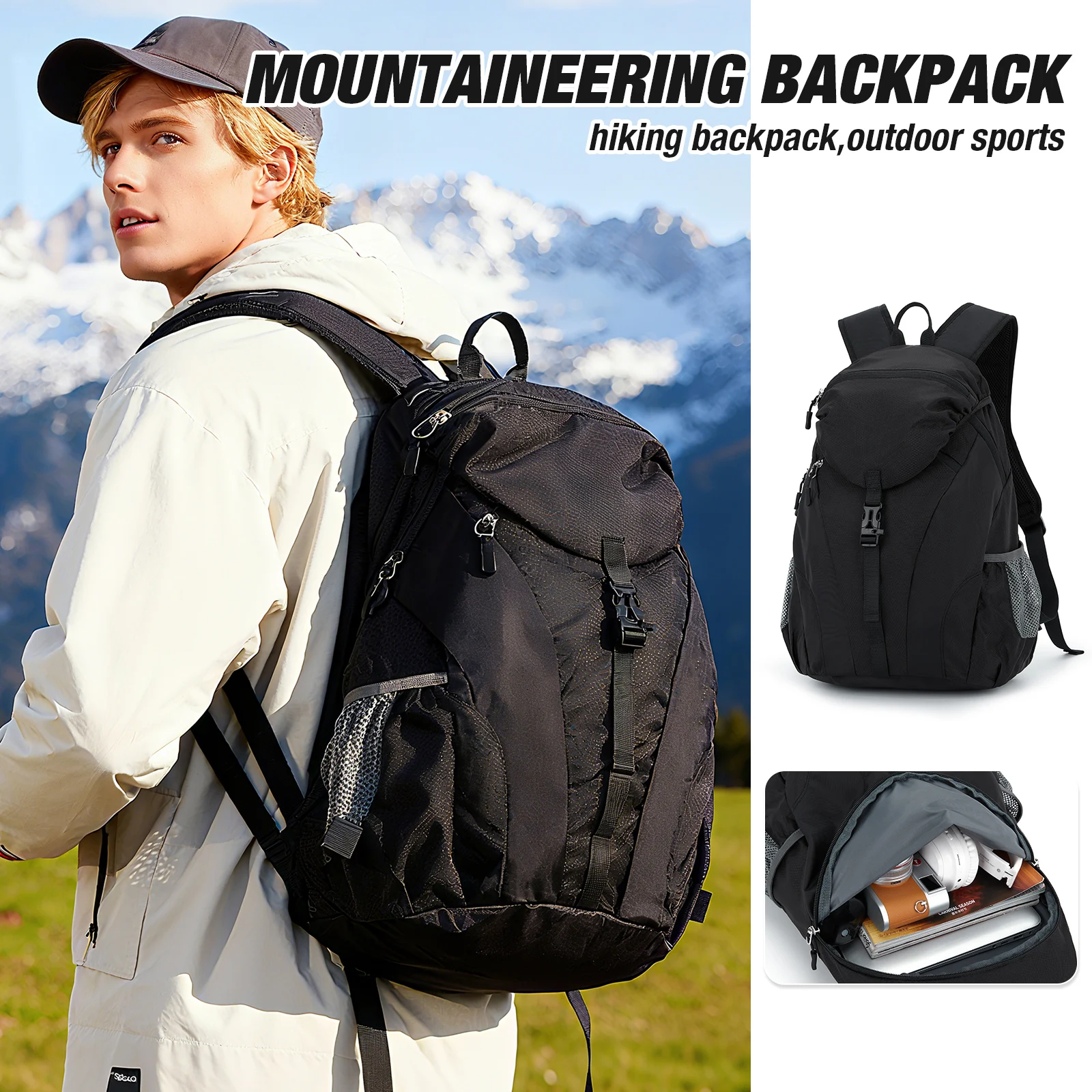 Mochila de caminhada leve ao ar livre para mulheres, mochila de equipamento de caminhada para homens, mochila de viagem de curta distância de grande capacidade