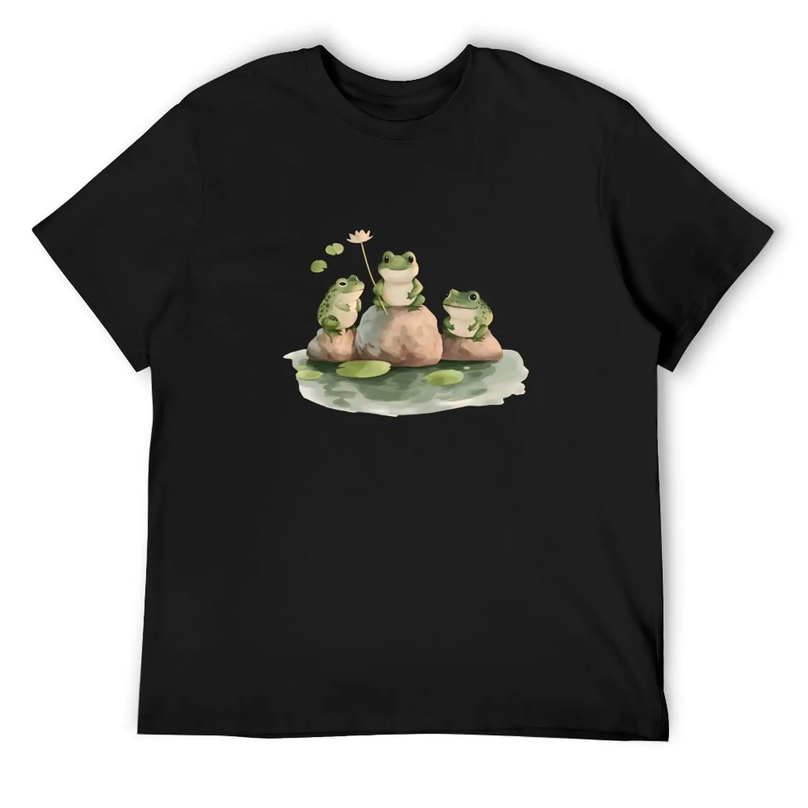 

Joyful Frogs with Lotus T-Shirt plus sizes vintage anime shirt Men's clothing