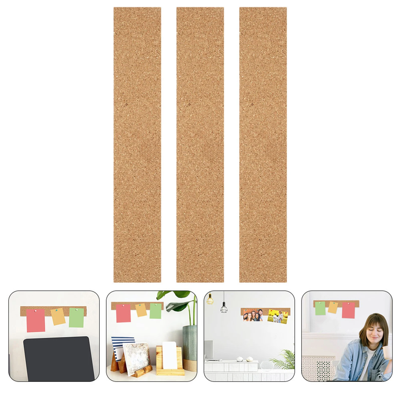 

3pcs Cork Board Strips Self-Adhesive Natural Frameless Bulletin Board For Office Home Memo Photo Display Message Organizer