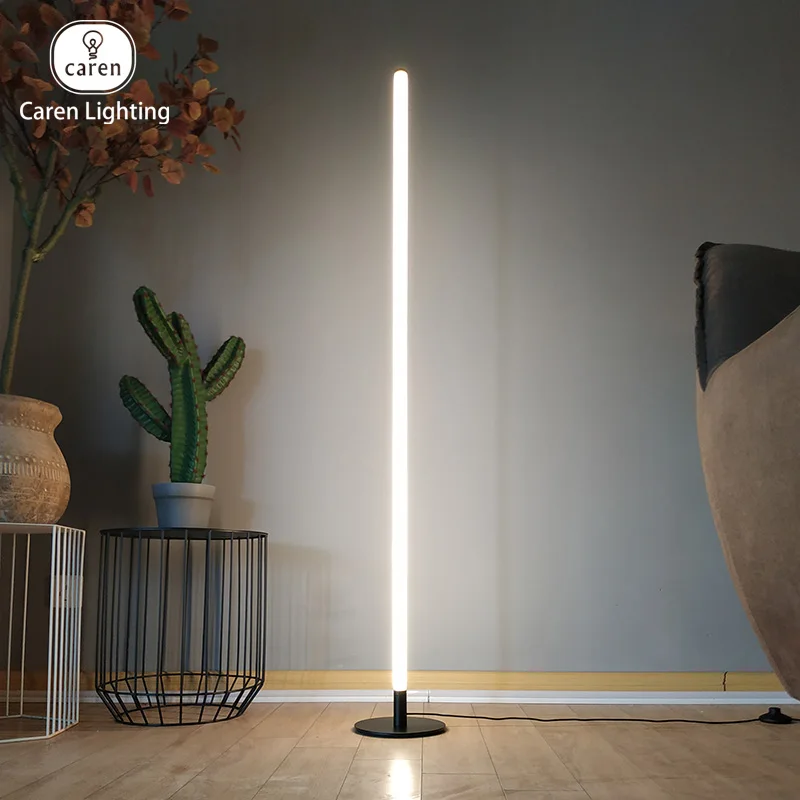 Caren Lighting Lámpara de pie LED vertical moderna Iluminación de línea geométrica simple Decoración interior luminosa de cuerpo completo de 360 grados