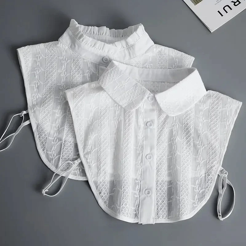 Cotton Floral Fake Collar Women Detachable Lapel Choker Necklace Ladies Removable Half Shirt False Collar Decoration