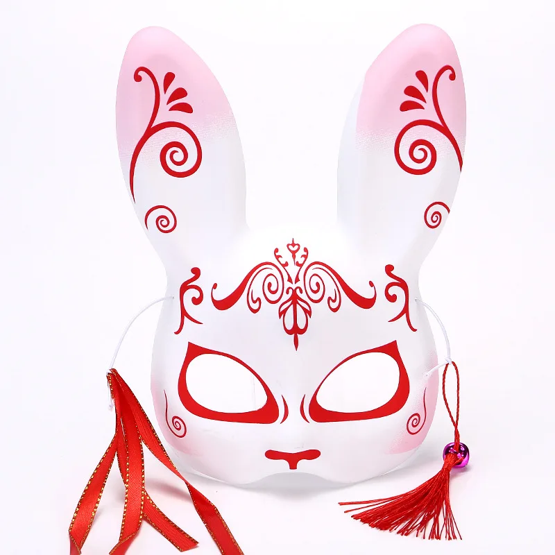 Masques de lapin de style japonais pour hommes et femmes, demi-couverture de visage, enracinés, accessoires de cosplay, mascarade Tim, fête d'Halloween, anime