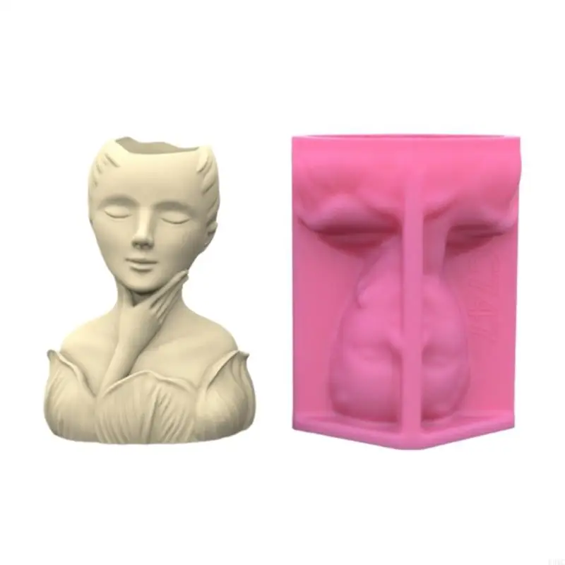 R3MC Portrait Succulents Planter Molds DIYs Concrete Flowerpot Resin Molds Pen Holder Resin Molds Desk Livingrooms Decoration