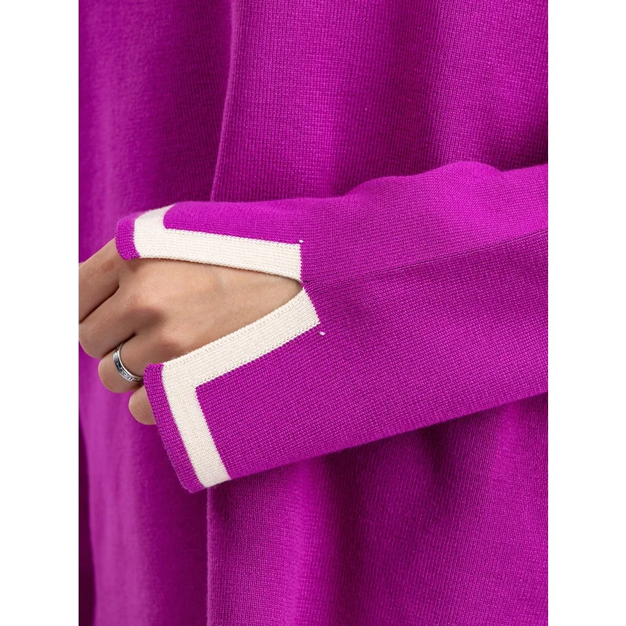 2023 Autumn and Winter Two-Piece Suit New Temperament Contrast Color Split Long Sleeve Knitting Suit High Waist Slim-Fit