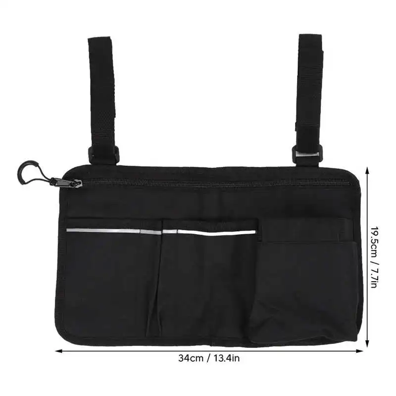 Wheelchair Armrest Side Storage Bag Waterproof Portable Pocket with Reflective Strip for Seniors Elderly Wheelchair Accessories