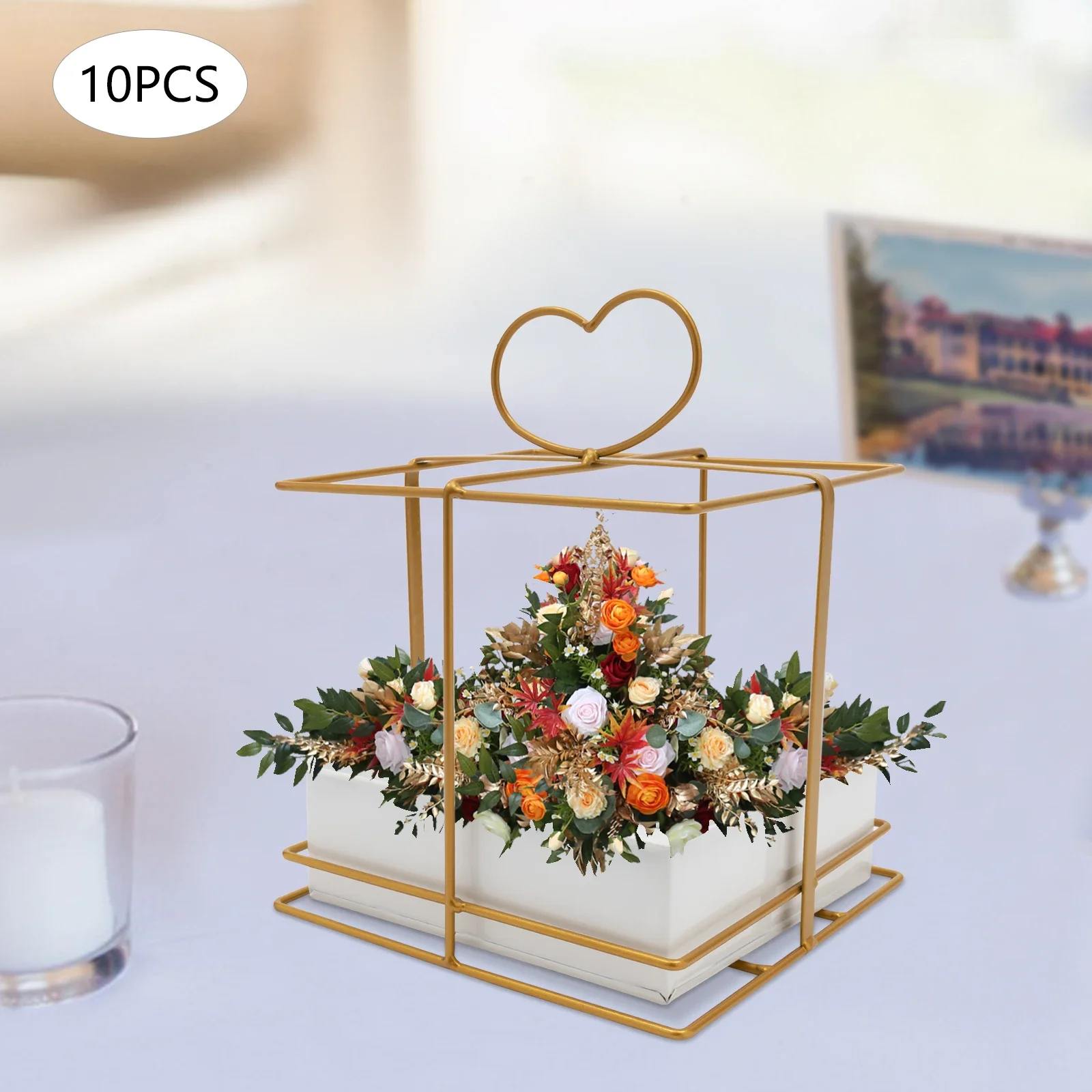 

10Pcs Gold Square Vases for Wedding Centerpieces, Elegant Geometric Table Wedding Reception Decor, 26cm Height Modern Holders