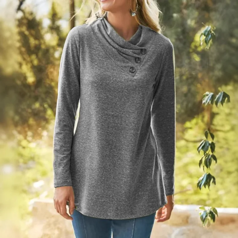 Sweat-shirt à manches longues pour femme, nouveau Style européen et américain, couleur unie, col ample, Design de boutons, automne hiver