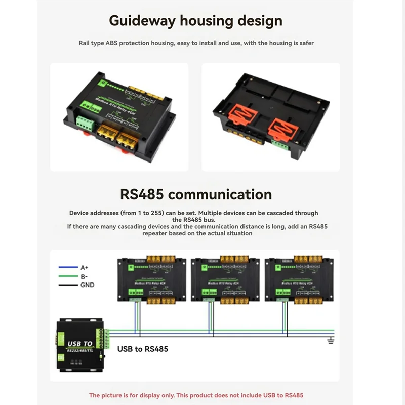 Modulo relè a 4 canali su guida DIN Protocollo Modbus RTU Modulo relè ad alta corrente RS485 Circuito di protezione di isolamento di varietà