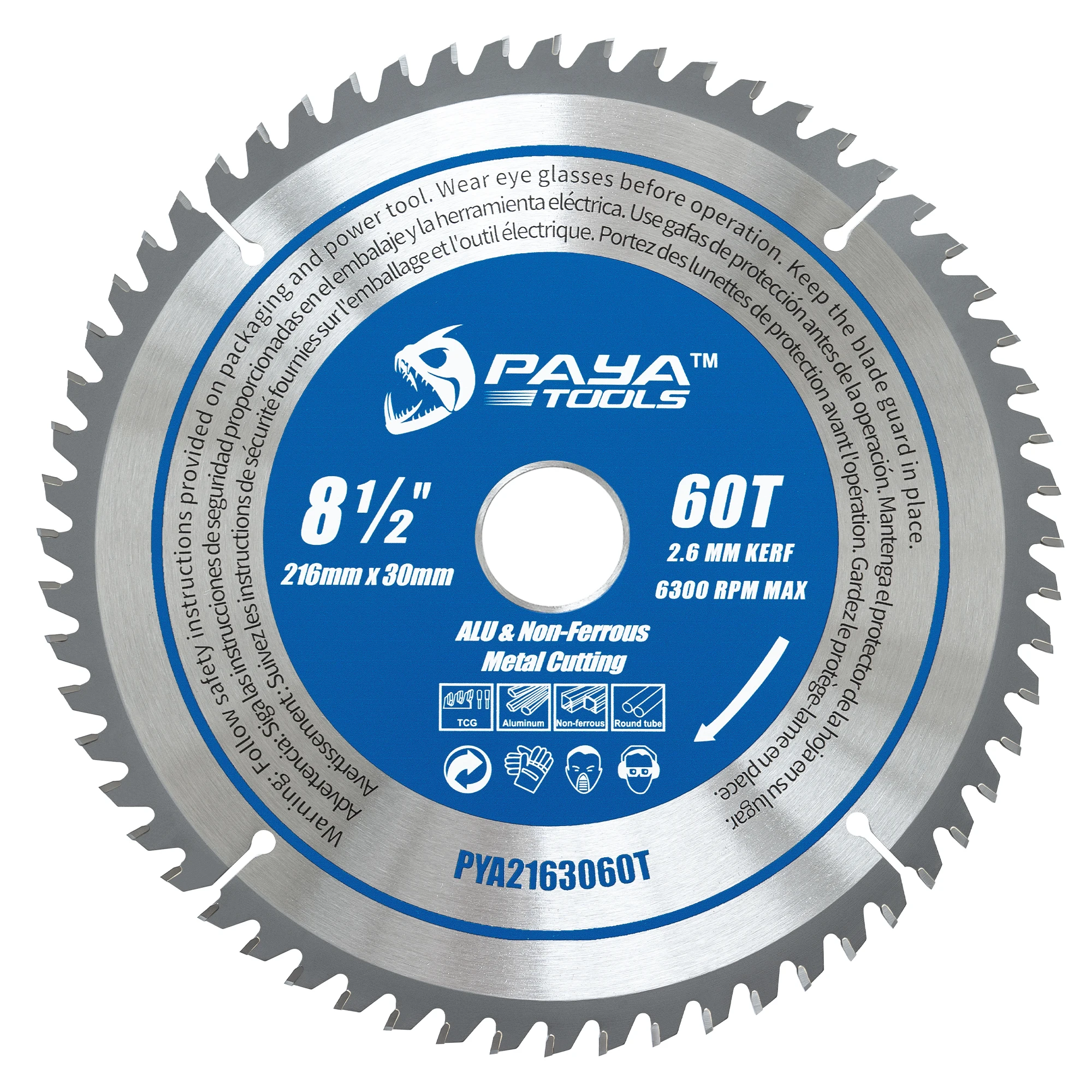 paya-8-1-2インチ-216mm-60t-超硬チップ付き丸鋸刃-アルミニウム、非鉄金属、銅パイプ切断用-30mmアーバー付き