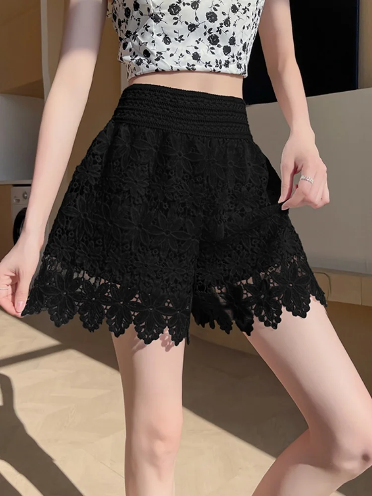 SMTHMA 여성 레이스 속이 빈 여름 반바지 숙녀 탄성 높은 허리 반바지 팬티 파티 Clubwear