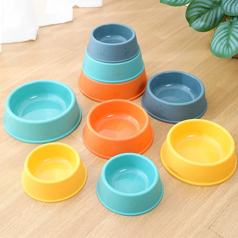 High quality solid color pet bowl Candy color Lightweight plastic single bowl Dog cat pet bowl Pet feeding bowl set